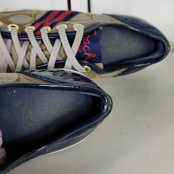 Coach Women's Folly Signature Stripe Sneakers Tennis Shoes Size 5.5B Beige - Picture 9 of 10